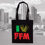 "I LOVE FFM" Jutebeutel schwarz (lange Henkel)